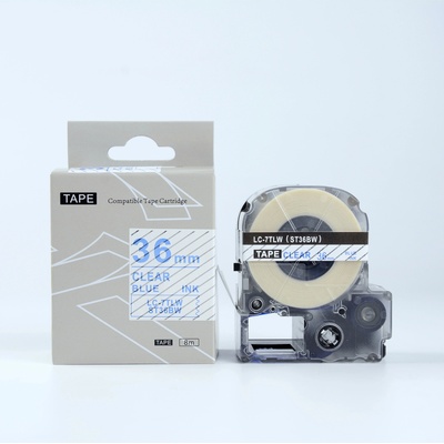 Compatible Epson LK-7TLN, ST36BW, 36mm x 9m, син шрифт / прозрачен фон, съвместима лента (LKST36BW)