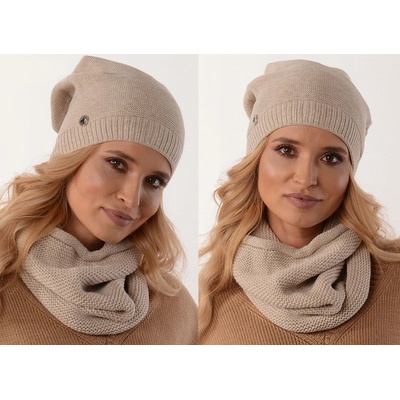 Fashionweek Moderni set čepice a šála pletený tunel ZIZI31/B1 béžový