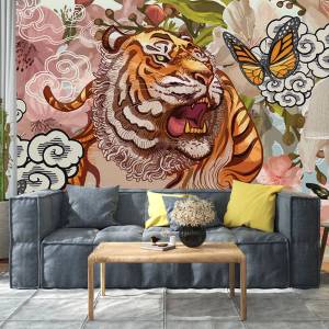 Art Gift Decor Фототапет - Тигър и пеперуда