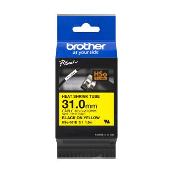 Brother HSe-661E Pro Tape, 31 mm x 1.5 m , черен печат / жълт фон , оригинална лента (HSE661E)