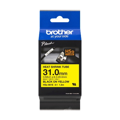 Brother HSe-661E Pro Tape, 31 mm x 1.5 m , черен печат / жълт фон , оригинална лента (HSE661E)