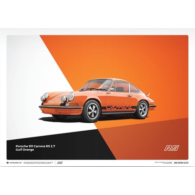 Umělecký tisk Porsche 911 RS - 1973 - Orange, Automobilist, 30 × 21 cm