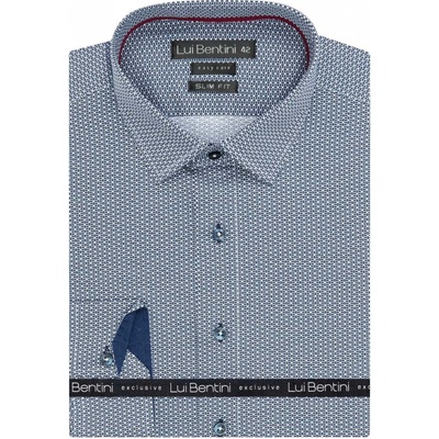 Lui Bentini pánská košile dlouhý rukáv slim fit LDS233 modrá s bílým okrasným puntíkem