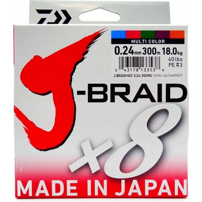 Daiwa Šnúra J-Braid Multi Color 300m 0,24mm 18kg