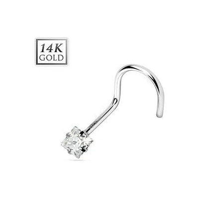 Šperky4U zlatý piercing do nosu čtvercový zirkon čirý ZL01114C-WG