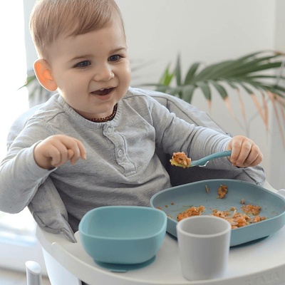 Beaba Jídelní souprava Silicone Meal Set ze silikonu modrá pro miminka od 4 měs 4 dílná
