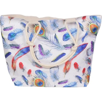 Image 1 of Чанта за плаж в бяло с цветни пера