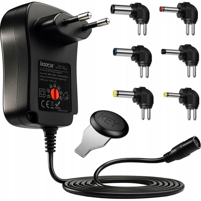 Univerzální napájecí adaptér Izoxis 30W, nastavitelný, 6 koncovek, USB