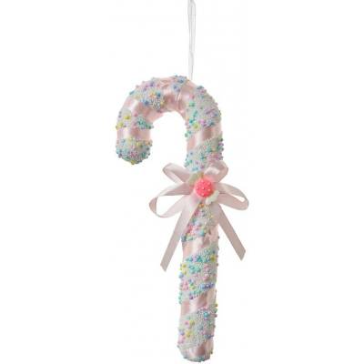 Clayre & Eef Barevná vánoční ozdoba cukrová hůlka mašlí - 10*3*26 cm