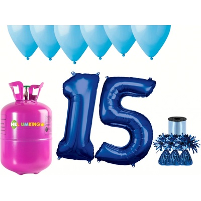 HeliumKing Helium párty set na 15. narozeniny s modrými balónky