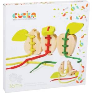 Cubika 14811 Плодове - комплект от 3 дървени играчки за нанизване - 6 дървени елемента, 3 връзки (1-14811)