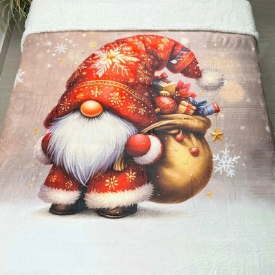 TiaHome Vianočná deka luxury baranková z mikroplyšu Škriatok červený 150x200