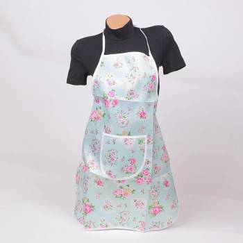 Image 1 of Престилка за готвене в цвят тюркоаз с рози