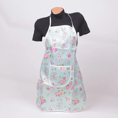 Престилка за готвене в цвят тюркоаз с рози
