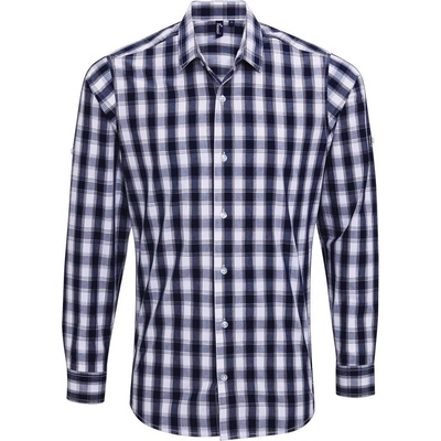 Premier Workwear pánska bavlnená károvaná košeľa biela/tmavomodrá