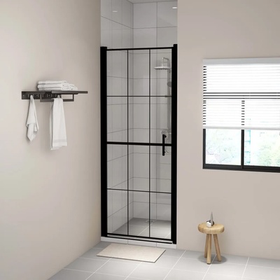 vidaXL Врата за душ, закалено стъкло, 91x195 см, черна (148888)