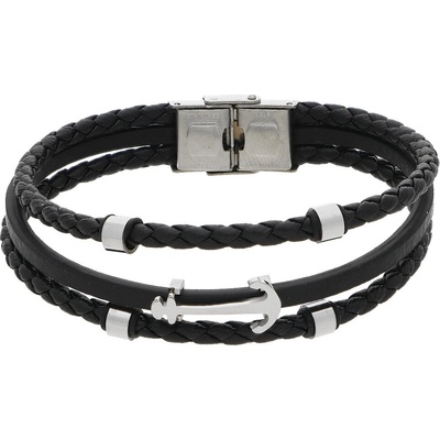 Ewena kožený náramek černý s kotvou LHF232