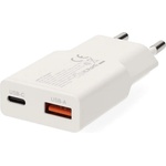 Nedis WCHA30WT Бързо зарядно устройство USB-A / USB-C, GaN, PD3.0, QC, бързо зареждане 1, 5 / 2, 0 / 2, 5 / 3, 0 A, 30 W, бяло (WCHA30WT)