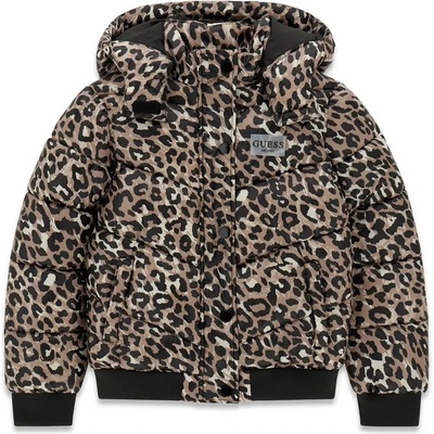 GUESS Късо яке за момиче с леопардов десен и надпис Guess