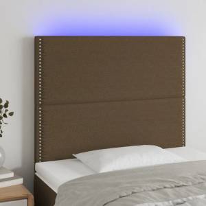 vidaXL LED горна табла за легло, тъмнокафява, 90x5x118/128 см, плат (3122269)