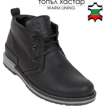 Image 1 of Български обувки Мъжки черни боти от естествена кожа с топъл хастар 34170