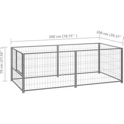 vidaXL Psí kotec stříbrný 200 x 100 x 70 cm ocel – Zboží Dáma