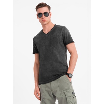 Ombre Clothing Мъжка памучна тениска с V-образно деколте и изтрит ефект - черна Ombre Clothing | Cheren | МЪЖЕ | S