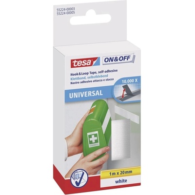 TESA On & Off 55224-03-00 pásik so suchým zipsom, lepiaci, háčiková a flaušová časť, (d x š x v) 1000 mm x 20 mm x 1 m, biela, 1 ks; 55224-03-00