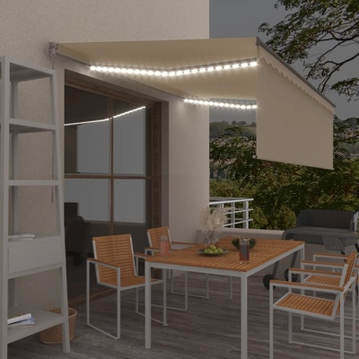 vidaXL Ručně zatahovací markýza s roletou a LED 4 x 3 m krémová