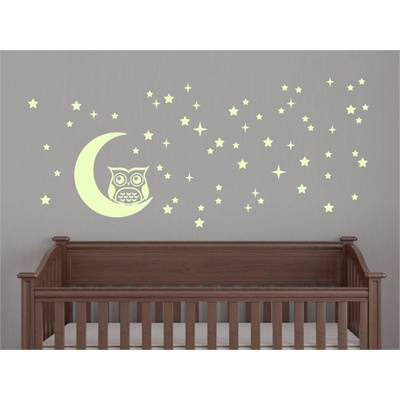 Светещи стикери за стена Сова със звезди и луна (1408)