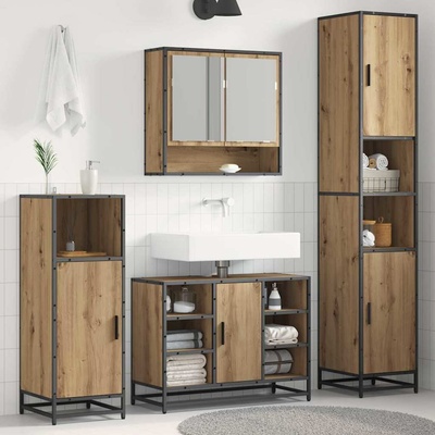vidaXL Комплект мебели за баня с рафт с врата Дъб 35 x 37, 5 x 188, 5 см (3402318)