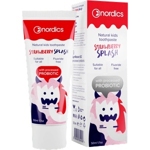 NORDICS Strawberry Splash Детска  аста за зъби с Пробиотик Ягода , 50 ml (NORKIDSTR)