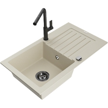 Mexen Pablo гранитна мивка с една камера с отцеден и кухненски смесител Flora, бежов - 6510-69-670401-70-B (6510-69-670401-70-B)
