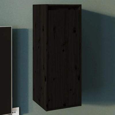 vidaXL Стенен шкаф, черен, 30x30x80 см, борово дърво масив (813503)