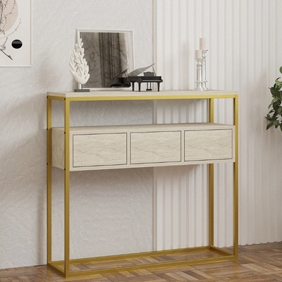 TopMebel Конзола от метал - меламин Guarda в цвят бежов травертин - злато 100x29x90см