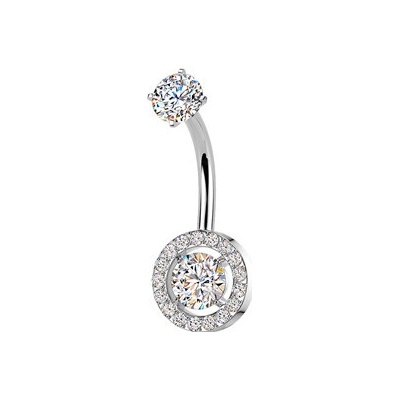 Šperky4U Ocelový piercing do pupíku se zirkony BS1081