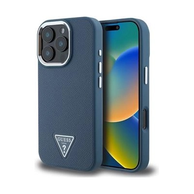 GUESS Луксозен калъф Guess PU Grained Triangle Logo MagSafe Case за iPhone 16 Pro Max - Blue