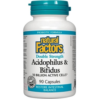 Natural Factors Acidophilus & Bifidus 10 Billion Active Cells Double Strength / Ацидофилус бифидус, 10 милиарда активни пробиотици, 90 капсули (1805 NF)
