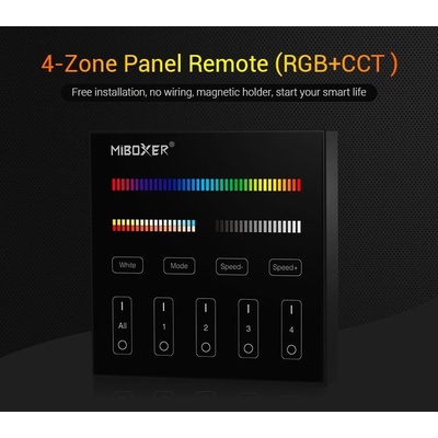 LED Solution Mi-Light RF Nástěnný dálkový ovladač pro RGB+CCT LED pásky, 4-kanálový Barevná varianta patice: Černá B4-B