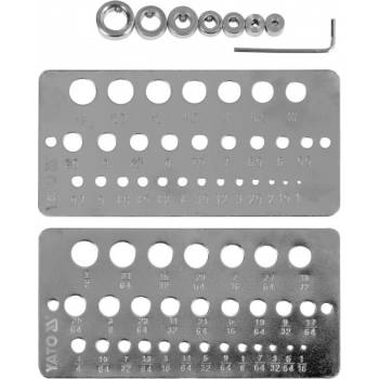 YATO Šablóny na sledovanie priemerov a hĺbok vŕtaných otvorov Ø = 1-13 mm / 1/16-1/2", 10 jednotiek s kľúčom (YT-44095)