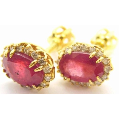 Klenoty Budín Dámské peckové diamantové náušnice s pravými rubíny a diamanty HKD49