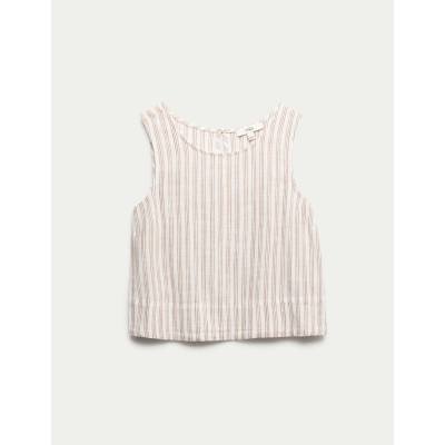 Marks & Spencer Раираста маячка върхна част с кръгъл деколте и добавка лен Marks & Spencer кафява Marks & Spencer | Kafyav | ЖЕНИ | S