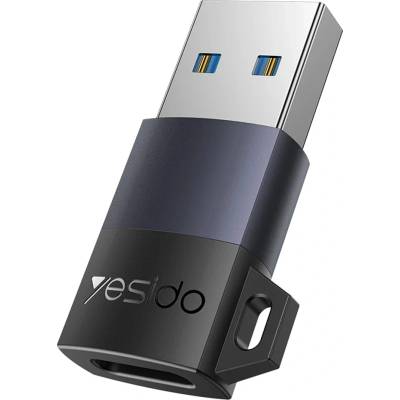 Yesido OTG адаптер - Yesido GS34 - USB3.0 мъжки → Type-C женски, 18W, алуминий - Сив