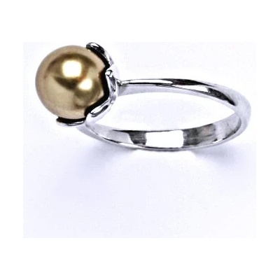 Čištín Zlatý prsten Swarovski bronze perla bílé i žluté zlato T 1351