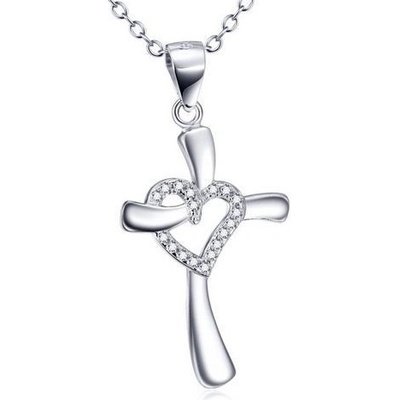 Šperky4U Stříbrný řetízek s přívěškem křížek se srdíčkem AL1009
