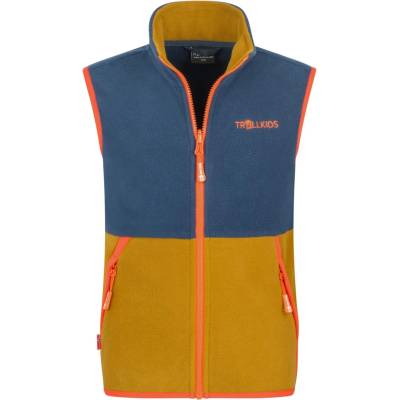 TROLLKIDS Детски поларен елек Trollkids Kid's Kjerag Vest Fleece vest - Bronze / Mystic Blue / Flame Orange - размер 176 (EU) (703-4667-0720)