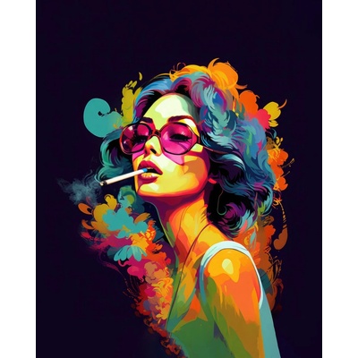 ZUTY Obrazy na stenu - Žena s cigaretou a ružovými okuliarmi Rámovanie: bez rámu a bez vypnutia plátna, Rozmer: 40x50 cm