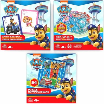 Paw Patrol Детски комплект настолни игри Пес Патрул, 3в1- Не се сърди човече, Пъзел, Карти