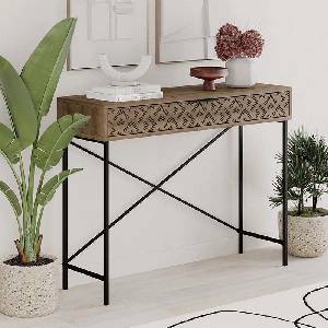 TopMebel Конзола Heaton TopMebel метал-меламин в кафяв цвят 110x35, 6x90cm