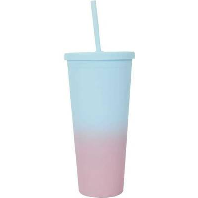 Tie-Dye PP kelímek s brčkem modro-růžový